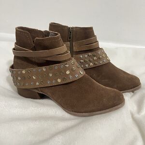 Naughty Monkey Crimson Boots Size 7.5 Brown Leather Studded Straps Western Boho